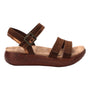 Sandal, Alegria Blinda, brown leather with arch support, ankle buckle, thick tan and brown wedge sole.