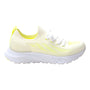 Sneaker, Alegria Regale, white/yellow knit upper, white laces, thick cushioned sole for comfort, side profile shown.