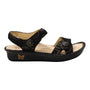 Sandal, black leather, Alegria Vienna with patterned straps, removable footbed, butterfly logo sole.