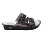 Sandal, Alegria Verah, metallic leather with two buckles, black sole with arch support and butterfly logo.