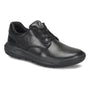 Shoe, black leather Align Erwin lace-up with textured upper, massaging insole, rubber sole, and rounded toe.