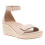 Sandal, beige espadrille wedge, ankle strap, orthotic footbed. ABEO Riviera on white background.