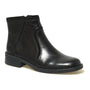 Boot in black full-grain leather with low heel and side stitching, Born Cincy brand, shown on white background.