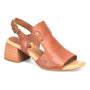 Sandal, Born Sylvie: brown leather, open-toe, stacked heel, ankle strap with gold buckle. Comfort footbed visible.