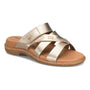 Sandal, tan/gold leather, Born Shawna with crisscross straps, low heel, cushioned footbed on white background.