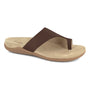 Sandal, brown premium leather, by Strive; tan cushioned sole, ergonomic dual-density footbed for comfort and support.