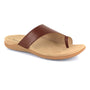 Sandal, tan leather, Strive Capri with wide strap, tan sole, enhanced arch support on white background.