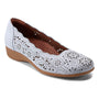 Ballet flat, Cobb Hill Rory, light gray with tan wedge, cutout upper, cushioned footbed.