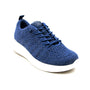 Sneaker, blue knit, white sole, blue laces; wool-lined footbed for comfort. The Woolloomooloo Coogee on white background.