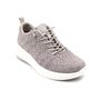 Sneaker, light gray Australian Merino wool, Woolloomooloo Coogee, white sole, pull tab, knit upper for breathability.