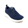 Sneaker, The Woolloomooloo Coogee; navy breathable knit, white sole, laces, heel loop; shown angled.