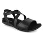 Sandal, black leather, Strive Coral with open toe, crisscross braided straps, adjustable fit for comfort.