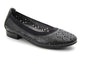 Shoe, black leather, David Tate Concept; perforated upper, rounded toe, low square heel, foam-padded footbed.