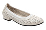 Flat shoe, white leather upper, low heel, cut-out details; David Tate Concept; cushioned insole for comfort.