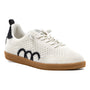 Sneaker, white knit, gum sole, black logo; Woolloomooloo Engadine with elastic laces for comfort.