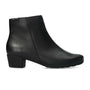 Boot, black leather, Mephisto Iola, SOFT-AIR comfort footbed, low block heel, smooth finish, side profile view.
