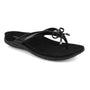Sandal, black synthetic Strive Island with bow detail and contoured footbed for support; summer footwear.