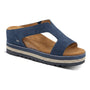 Sandal, navy, Mykos Ismina; wedge heel, cork footbed, braided rope midsole for cushioned comfort.