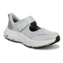 Shoe, light gray synthetic, Ryka Devotion Mary Jane Max, with shock absorption and thick white sole for walking comfort.