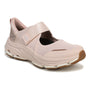 Shoe, Ryka Devotion Mary Jane Max, light pink with strap, white sole, brown tread, cushioned footbed for comfort.