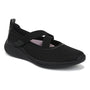 Slip-on Mary Jane shoe, white fabric, Ryka Era, crisscross straps, retro gum sole; slip-resistant and cushioned footbed.