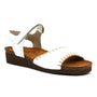 Sandal, Naot Luna, white leather with ankle strap, brown sole, anatomic cork and latex footbed for comfort.
