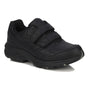 Shoe, black leather, Drew Shoes Ledger with Velcro straps, textured sole, orthotic-friendly fit for support.