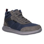 Sneaker, Propet Viator Hi, navy and gray mesh and suede, gray laces, foam insole for comfort, white rubber sole.