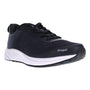 Shoe, black mesh upper, white sole, Propet One Evolve logo, lightweight midsole for comfort.