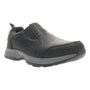 Shoe, black leather, Propet Cash North; slip-on with elastic sides, high-traction outsole, waterproof label.