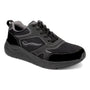 Shoe, Drew Shoes Marvel: black mesh and synthetic, gray stitching, thick sole; orthotic-friendly and supportive.