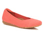 Flat, coral knit, Ros Hommerson Niki with cushioned insole, textured upper, light brown speckled rubber sole.