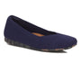 Ballet flat, navy mesh, Ros Hommerson Niki with cushioned insole and textured sole, angled left on white background.