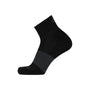 Sock by OS1st in black with ribbed cuff, diagonal gray stripes, moisture wicking technology for comfort.