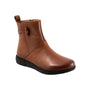 Boot, brown leather, Softwalk Adelaide, side buckle, cushioned footbed, black sole on white background.