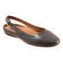 Flat shoe, gray, Softwalk Sheffield slingback with round toe, buckle strap, cushioned insole supporting the arch.