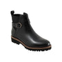 Boot, black leather, Softwalk Ina with buckle, elastic panel, pull tab, arch support and rugged sole.