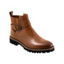 Boot, brown leather, Softwalk Ina with buckle, black lug sole, white stitching, visible arch support.