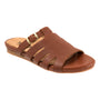 Sandal, brown leather, Softwalk Carolina with open toe, cutouts, cushioned footbed and adjustable gold buckle strap.