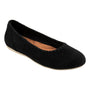 Flat shoe, black suede, Softwalk Sonoma Embroidery with embroidered topline and cushioned footbed for comfort.