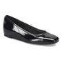 Ballet flat, black leather, Sofft Poppy with arch support, low heel and rounded toe on a white background.
