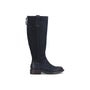 Boot, navy suede, Sofft Samantha III with low brown heel and back zip, inspired by Italian AQUA Söfft boots.