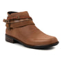 Boot, brown leather, Naot Sumatra with low heel, stacked buckles, removable footbed for comfort.