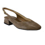 Pump, tan lizard print suede, David Tate Sugar, square toe, low block heel, gold buckle strap, cushioned insole.