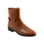 Boot, black leather, Trotters Annette; cushioned footbed, arch support, low heel; white background.