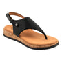 Sandal, black leather, Trotters Garret with cork-textured sole, arch support, and adjustable sling strap.