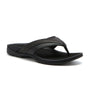 Sandal, black synthetic, The Walking Company Balboa with arch support, textured footbed, curved sole on white background.