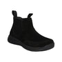 Boot, black suede, elastic sides, pull tabs, orthotic-friendly black rubber sole. Propet Linden.
