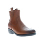Boot, brown leather, Propet Maisie, low heel, pull tabs, stitched upper; front view. Support features not visible.