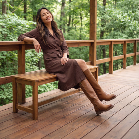 Model wearing Sedona Tall in color Brown Sugar